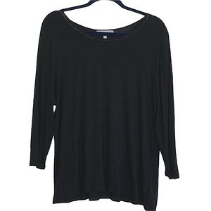 Marled Top Black Long Sleeve Satin Trim at Neckline XL